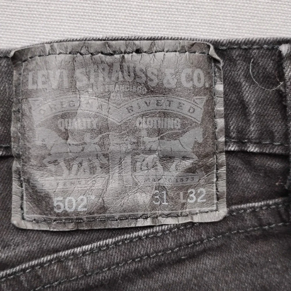 Levis 502 Regular Tapered Fit Mens Jeans 31x32 Washed Black Denim Pants